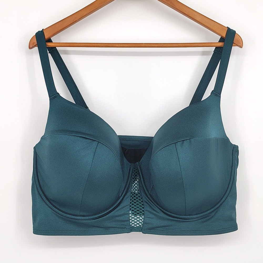 Cacique Swim Bikini Top Womens 44G Teal Green Balconette Lightly Lined Underwire
